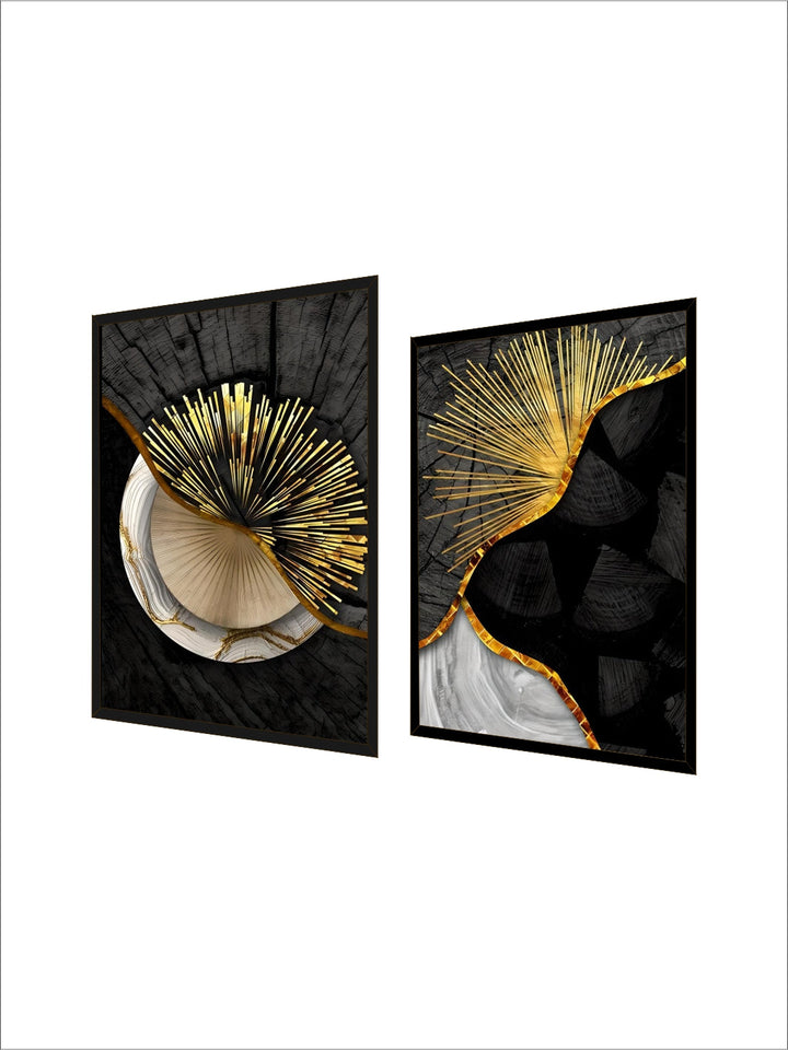 Abstract Black Golden Tree Rings Wall Art Fine Art Canvas Prints Light Luxury Pictures For Living Room Foyer Entranceway Reception Room Art Decor