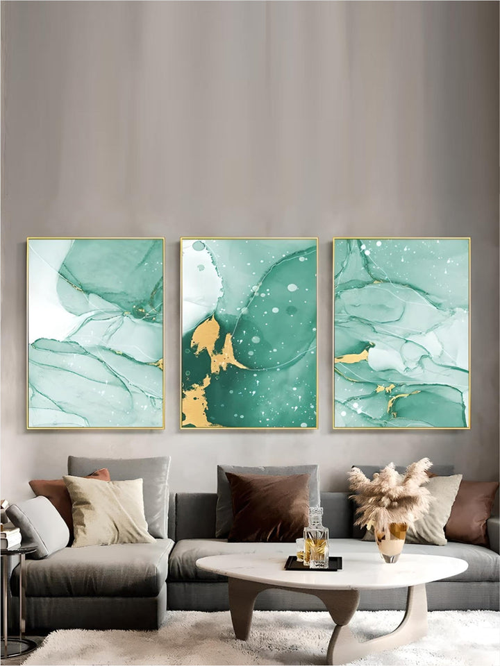 Abstract Green Golden Marble Print Wall Art Fine Art Canvas Prints Pictures For Modern Apartment Living Room Hotel Room Art Decor