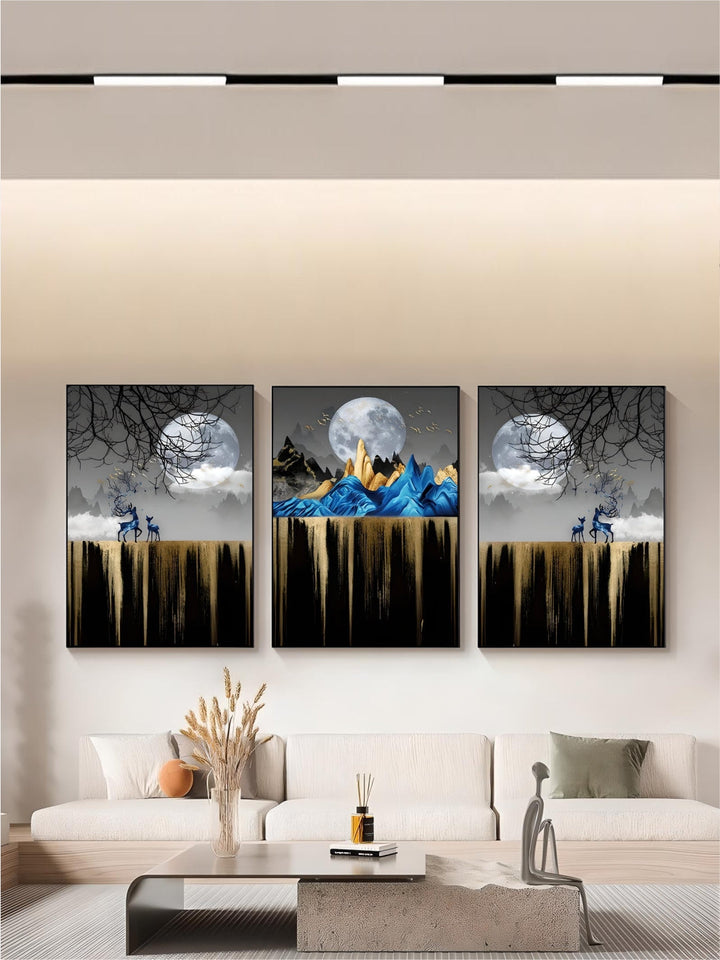 Abstract Auspicious Golden Tree Moon Landscape Wall Art Fine Art Canvas Prints Modern Pictures For Luxury Living Room Wall Decoration