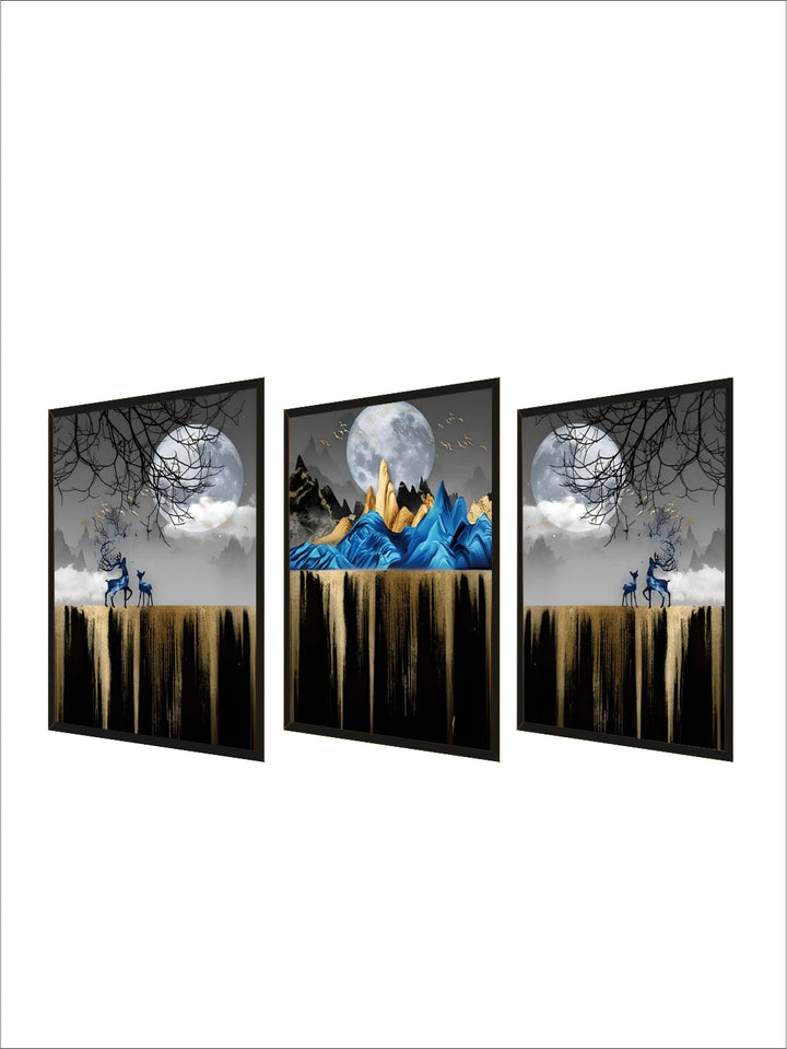 Abstract Auspicious Golden Tree Moon Landscape Wall Art Fine Art Canvas Prints Modern Pictures For Luxury Living Room Wall Decoration