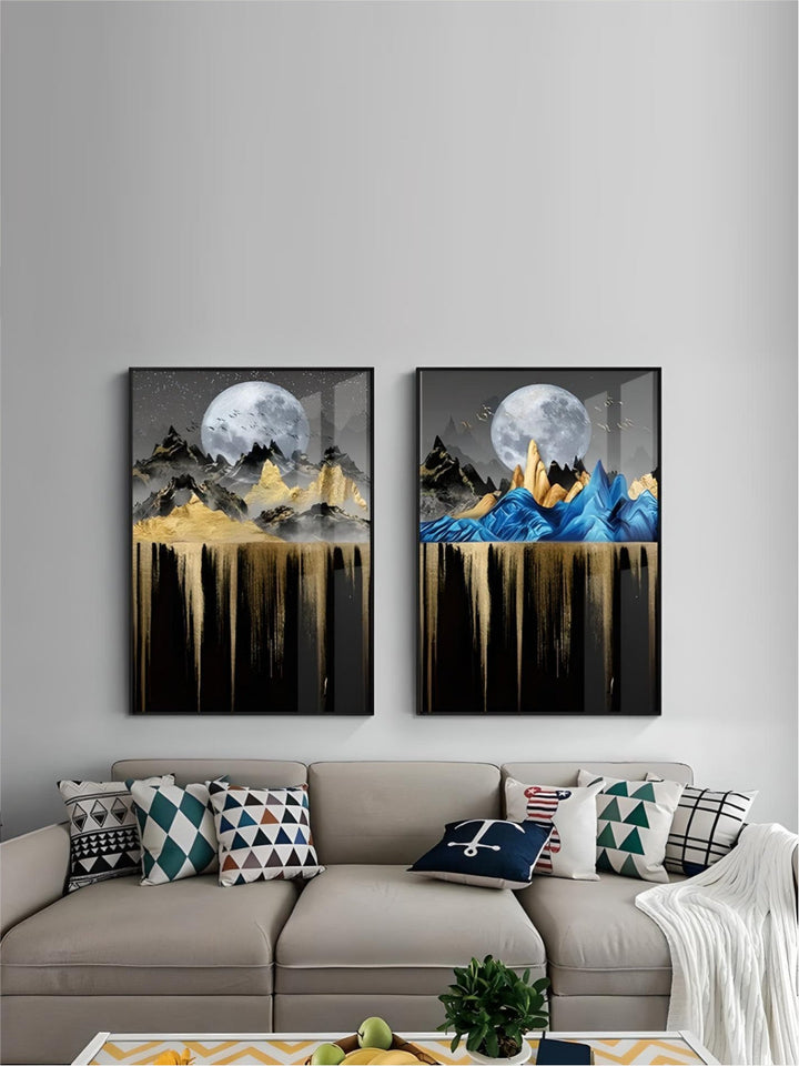 Abstract Auspicious Golden Tree Moon Landscape Wall Art Fine Art Canvas Prints Modern Pictures For Luxury Living Room Wall Decoration