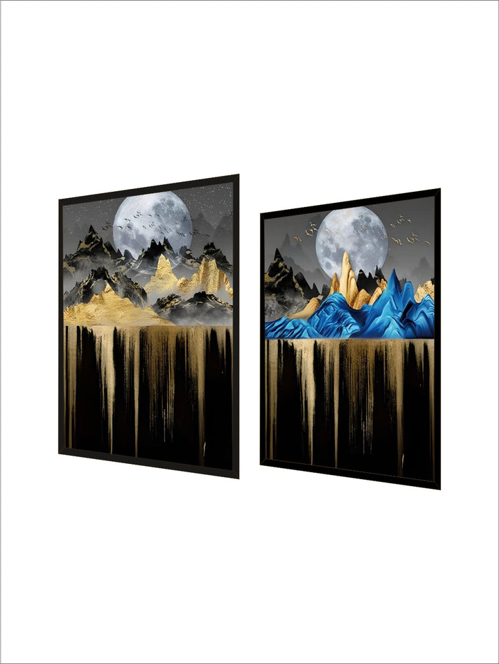 Abstract Auspicious Golden Tree Moon Landscape Wall Art Fine Art Canvas Prints Modern Pictures For Luxury Living Room Wall Decoration