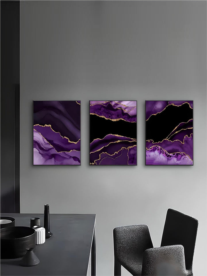 Modern Abstract Liquid Purple Black Marble Print Wall Art Fine Art Canvas Prints Pictures For Living Room Dining Room Home Office Art Decor