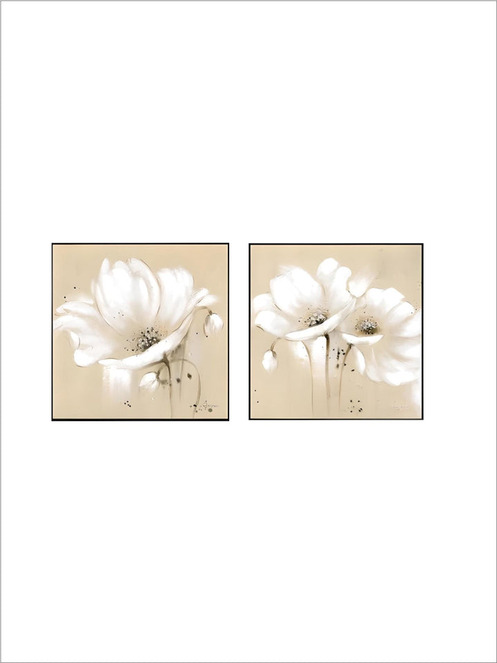 Beige White Petal Flower Wall Art Fine Art Canvas Prints Modern Botanical Square Format Floral Pictures For Living Room Bedroom Decor