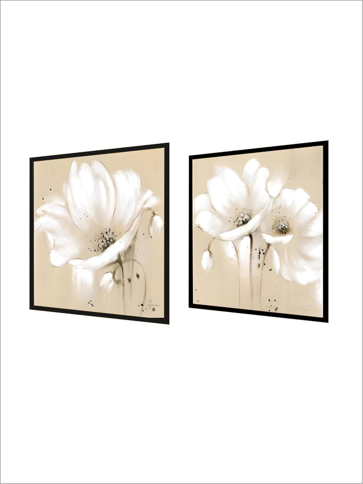 Beige White Petal Flower Wall Art Fine Art Canvas Prints Modern Botanical Square Format Floral Pictures For Living Room Bedroom Decor