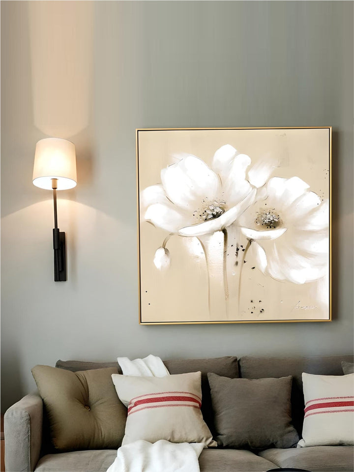 Beige White Petal Flower Wall Art Fine Art Canvas Prints Modern Botanical Square Format Floral Pictures For Living Room Bedroom Decor