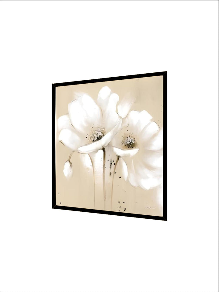 Beige White Petal Flower Wall Art Fine Art Canvas Prints Modern Botanical Square Format Floral Pictures For Living Room Bedroom Decor