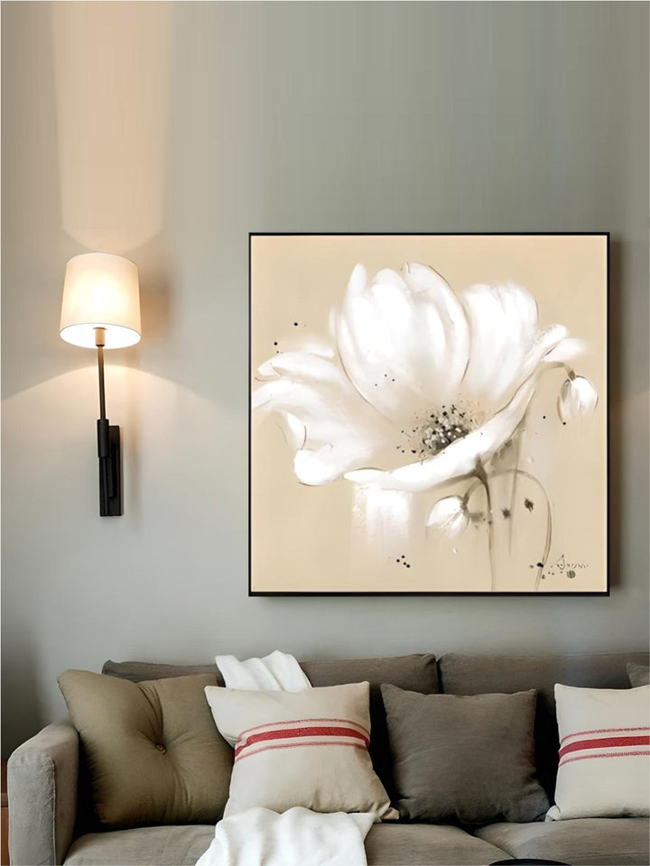 Beige White Petal Flower Wall Art Fine Art Canvas Prints Modern Botanical Square Format Floral Pictures For Living Room Bedroom Decor
