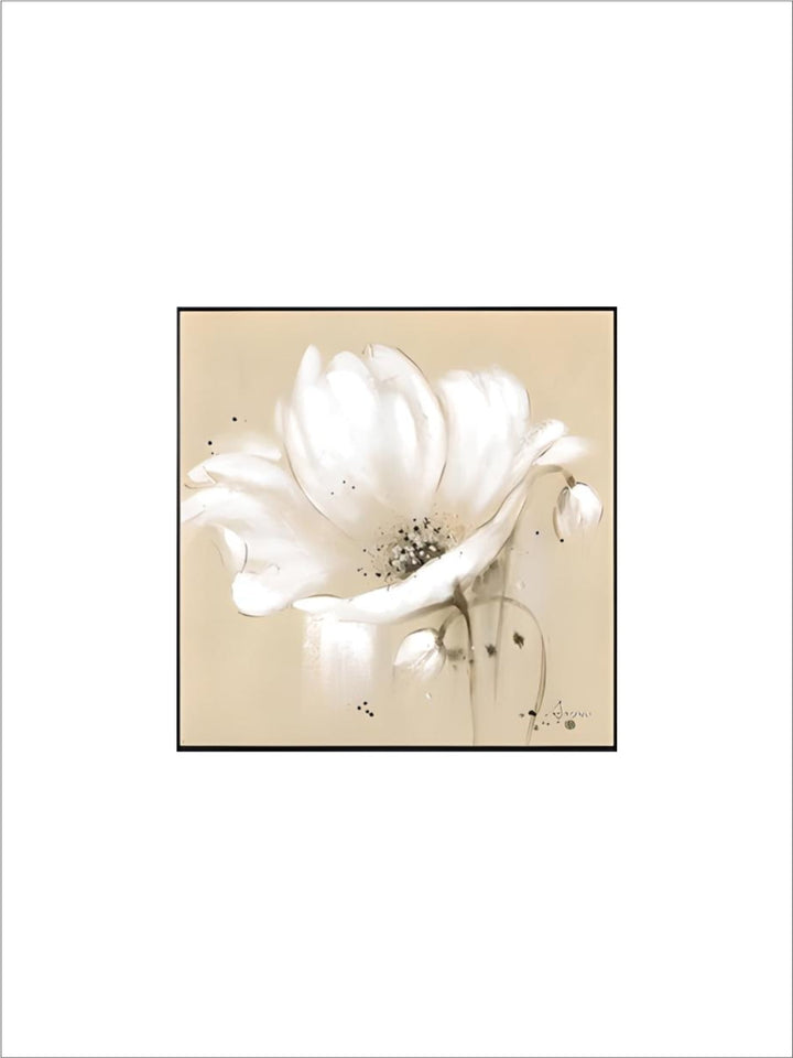 Beige White Petal Flower Wall Art Fine Art Canvas Prints Modern Botanical Square Format Floral Pictures For Living Room Bedroom Decor