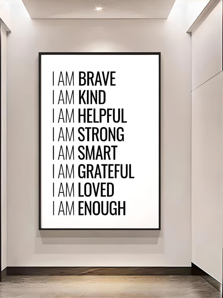 I Am Enough Inspirational Quotation Wall Art Fine Art Canvas Print Black White Daily Mantra Motivational Poster For Bedroom Living Room Decor