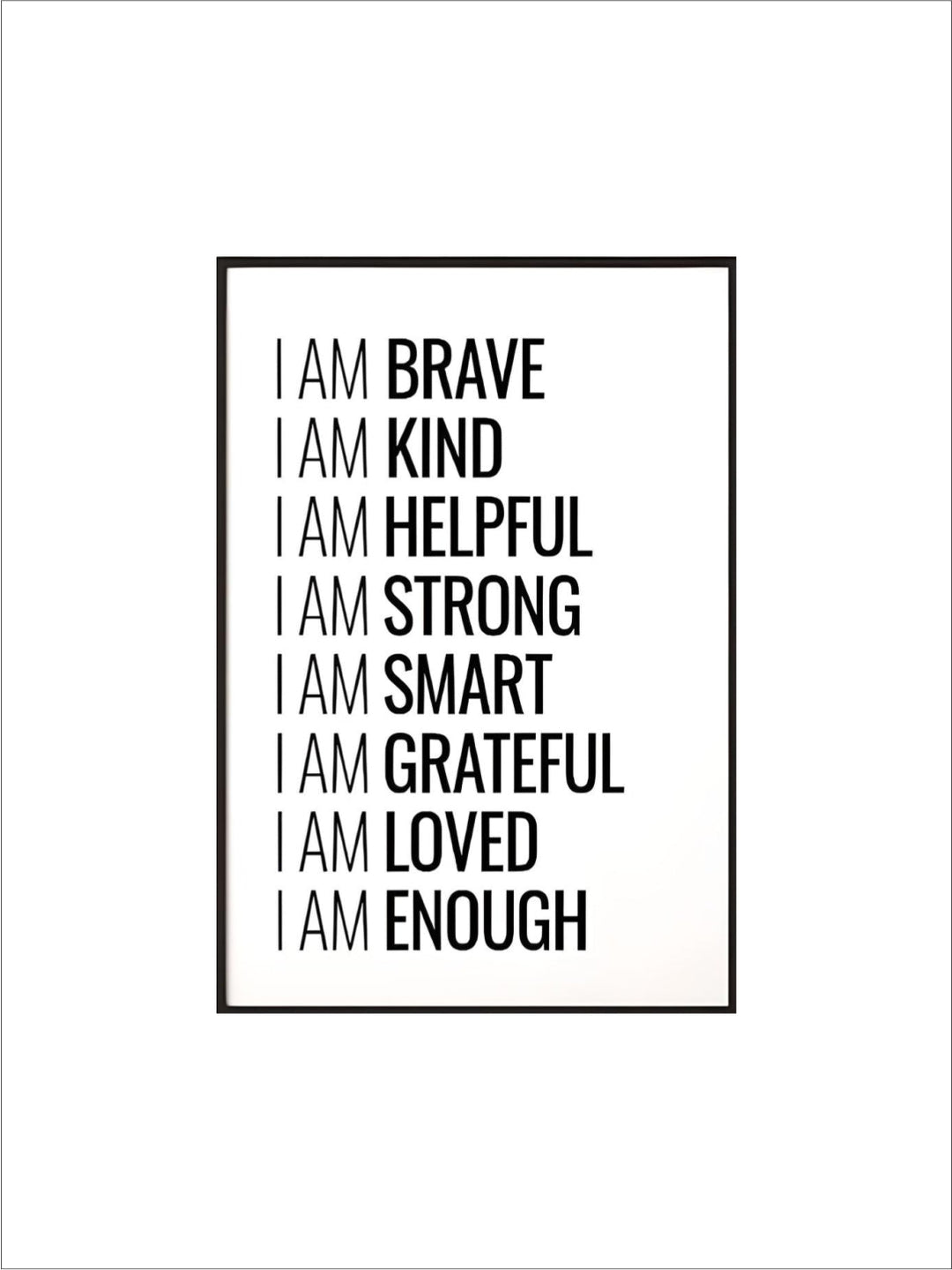 I Am Enough Inspirational Quotation Wall Art Fine Art Canvas Print Black White Daily Mantra Motivational Poster For Bedroom Living Room Decor