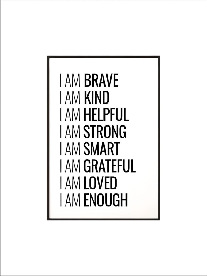 I Am Enough Inspirational Quotation Wall Art Fine Art Canvas Print Black White Daily Mantra Motivational Poster For Bedroom Living Room Decor