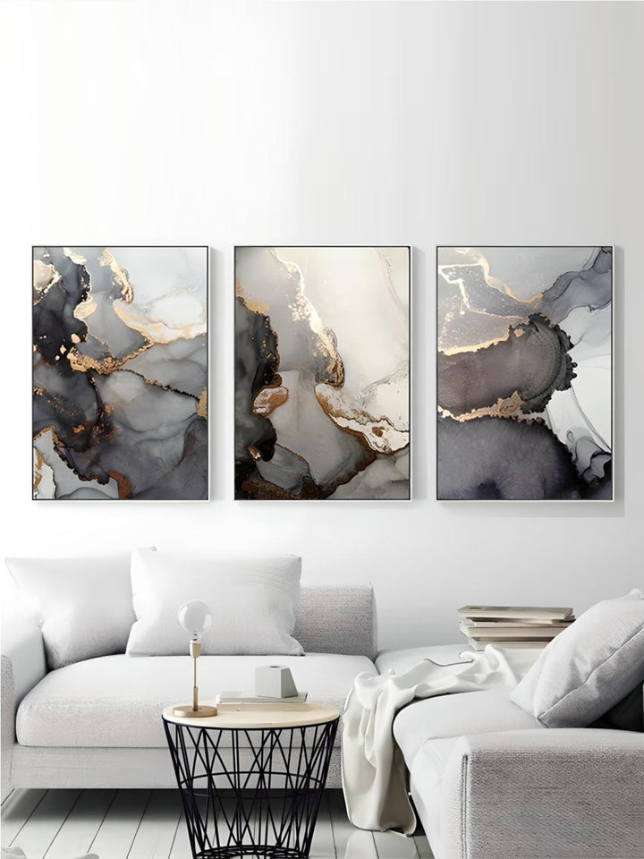 Modern Abstract Black Gold Marble Wall Art Fine Art Canvas Prints Pictures For Loft Apartment Living Room Luxury Home Office Interior Wall Art Decor
