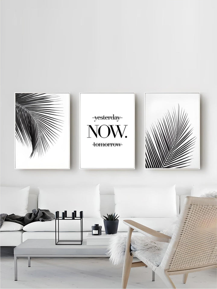Simple Living Daily Inspirational Wall Art Black White Minimalist Tropical Leaves Pictures For Family Living Room Bedroom Art Decor