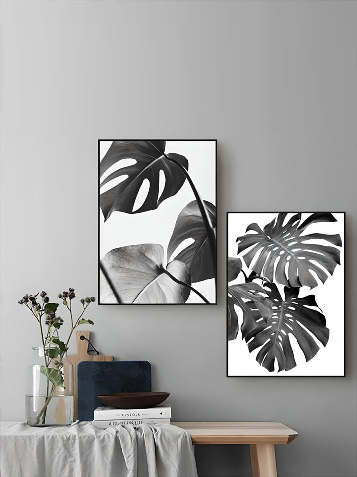 Simple Living Daily Inspirational Wall Art Black White Minimalist Tropical Leaves Pictures For Family Living Room Bedroom Art Decor
