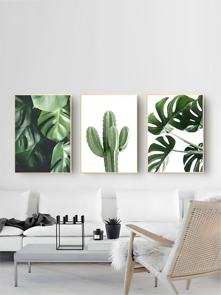 Minimalist Monstera Green Leaves Botanical Wall Art Fine Art Canvas Prints Cactus Poster Pictures For Living Room Dining Room Nordic Home Decor
