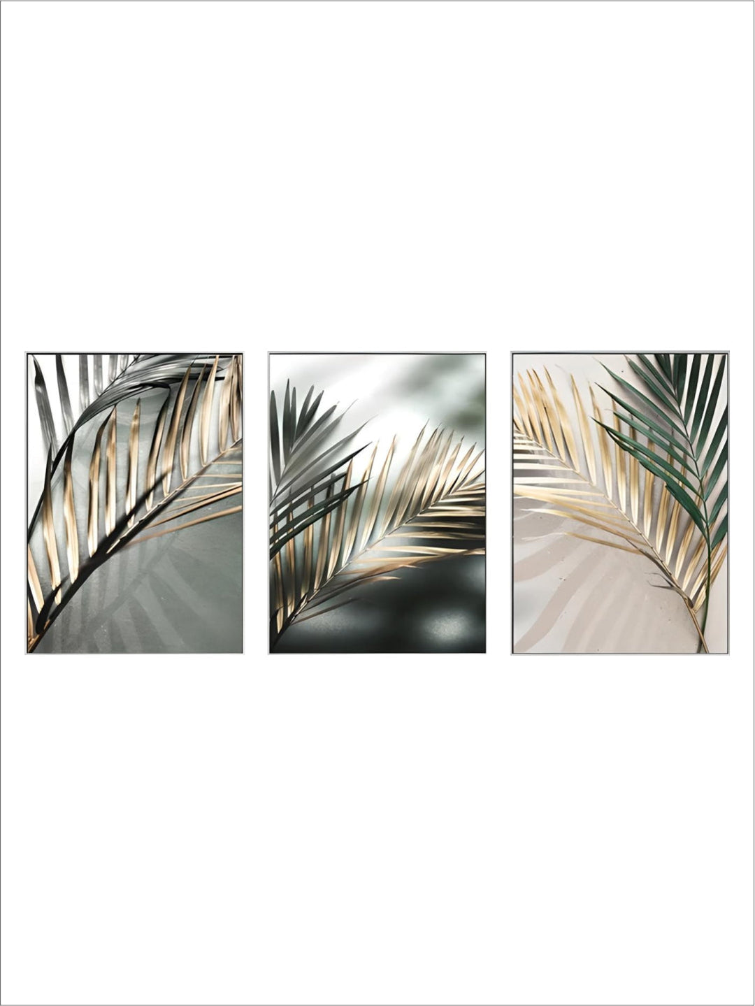 Tropical Green Golden Palm Leaves Wall Art Fine Art Canvas Prints Modern Botany Posters Pictures For Living Room Dining Room Decor