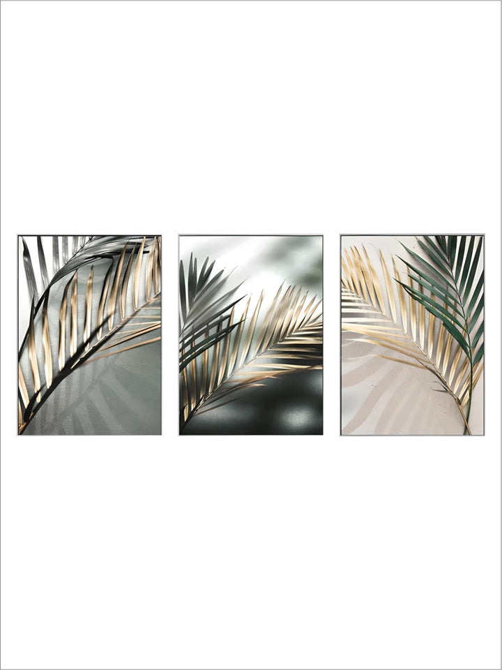 Tropical Green Golden Palm Leaves Wall Art Fine Art Canvas Prints Modern Botany Posters Pictures For Living Room Dining Room Decor