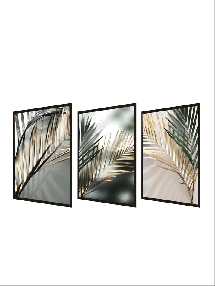 Tropical Green Golden Palm Leaves Wall Art Fine Art Canvas Prints Modern Botany Posters Pictures For Living Room Dining Room Decor