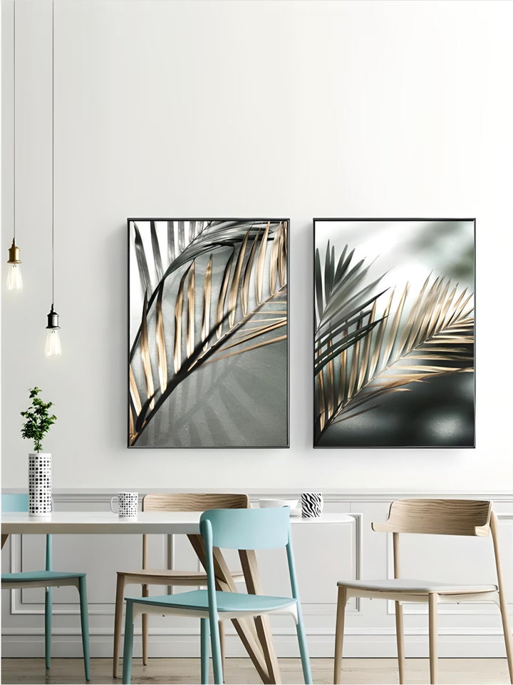 Tropical Green Golden Palm Leaves Wall Art Fine Art Canvas Prints Modern Botany Posters Pictures For Living Room Dining Room Decor