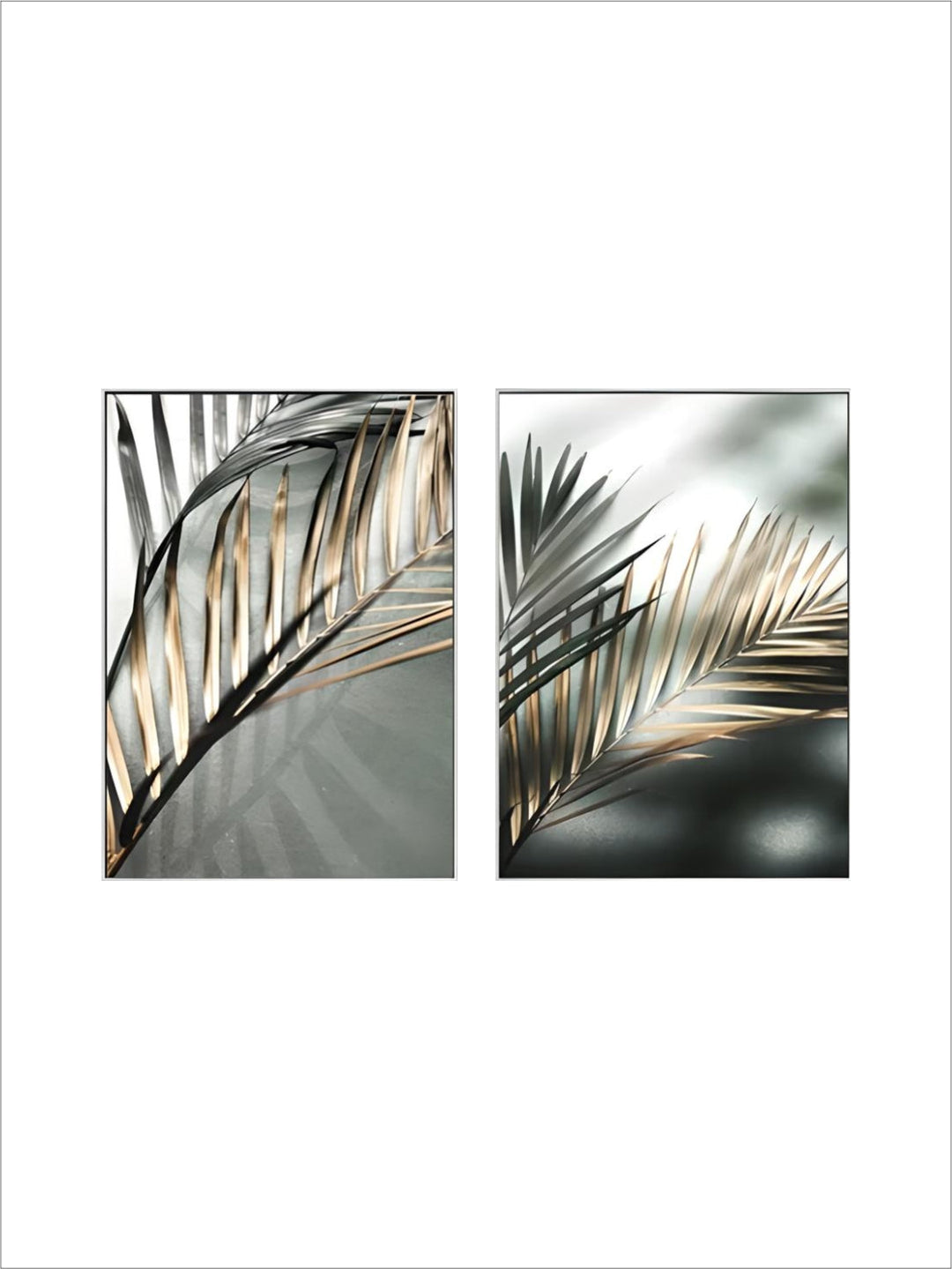 Tropical Green Golden Palm Leaves Wall Art Fine Art Canvas Prints Modern Botany Posters Pictures For Living Room Dining Room Decor