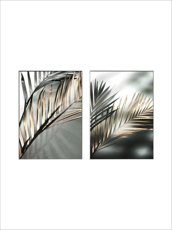 Tropical Green Golden Palm Leaves Wall Art Fine Art Canvas Prints Modern Botany Posters Pictures For Living Room Dining Room Decor
