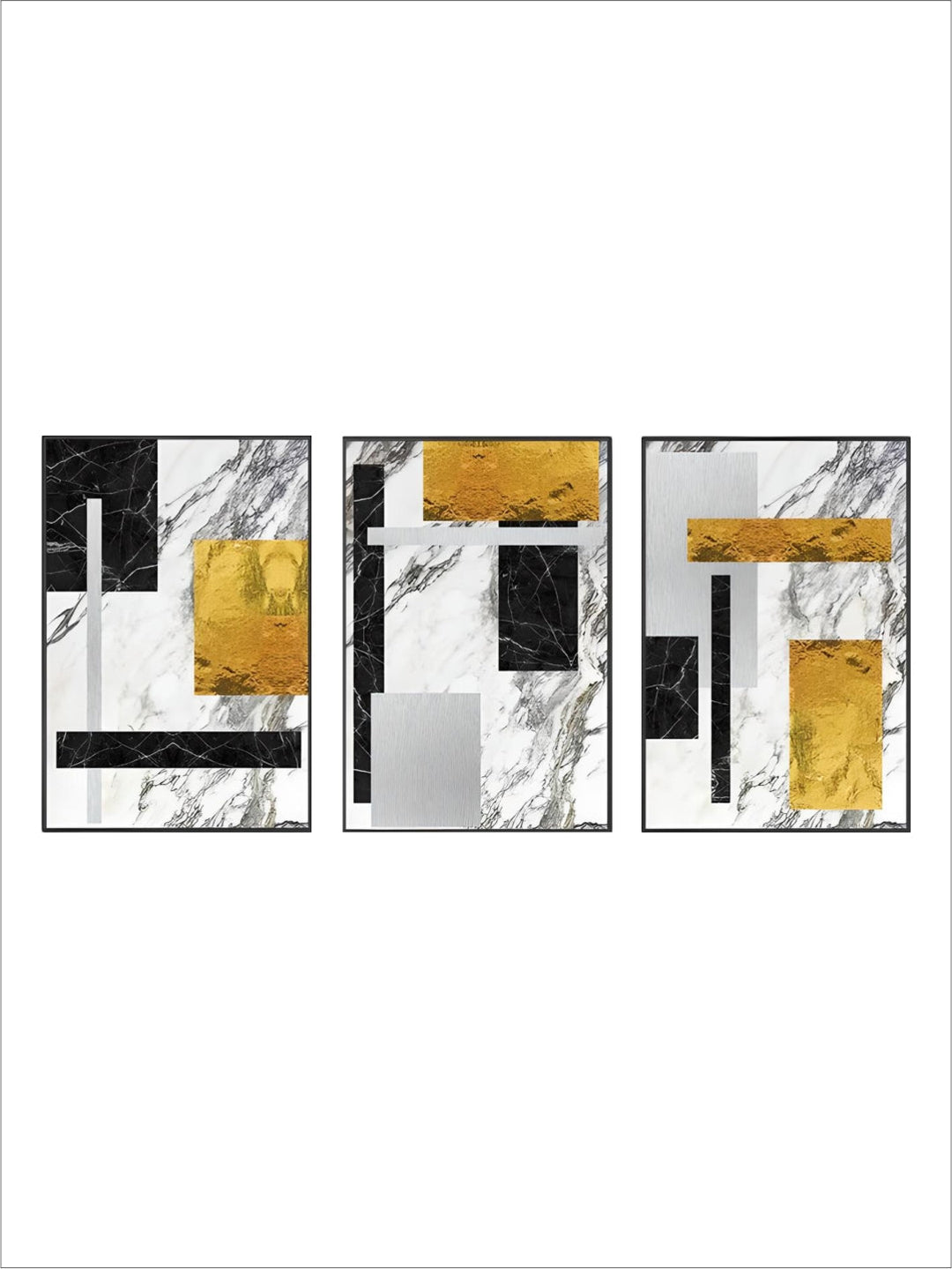 Black Golden Block Marble Abstract Wall Art Fine Art Canvas Prints Modern Geometric Pictures For Living Room Home Office Art Decor