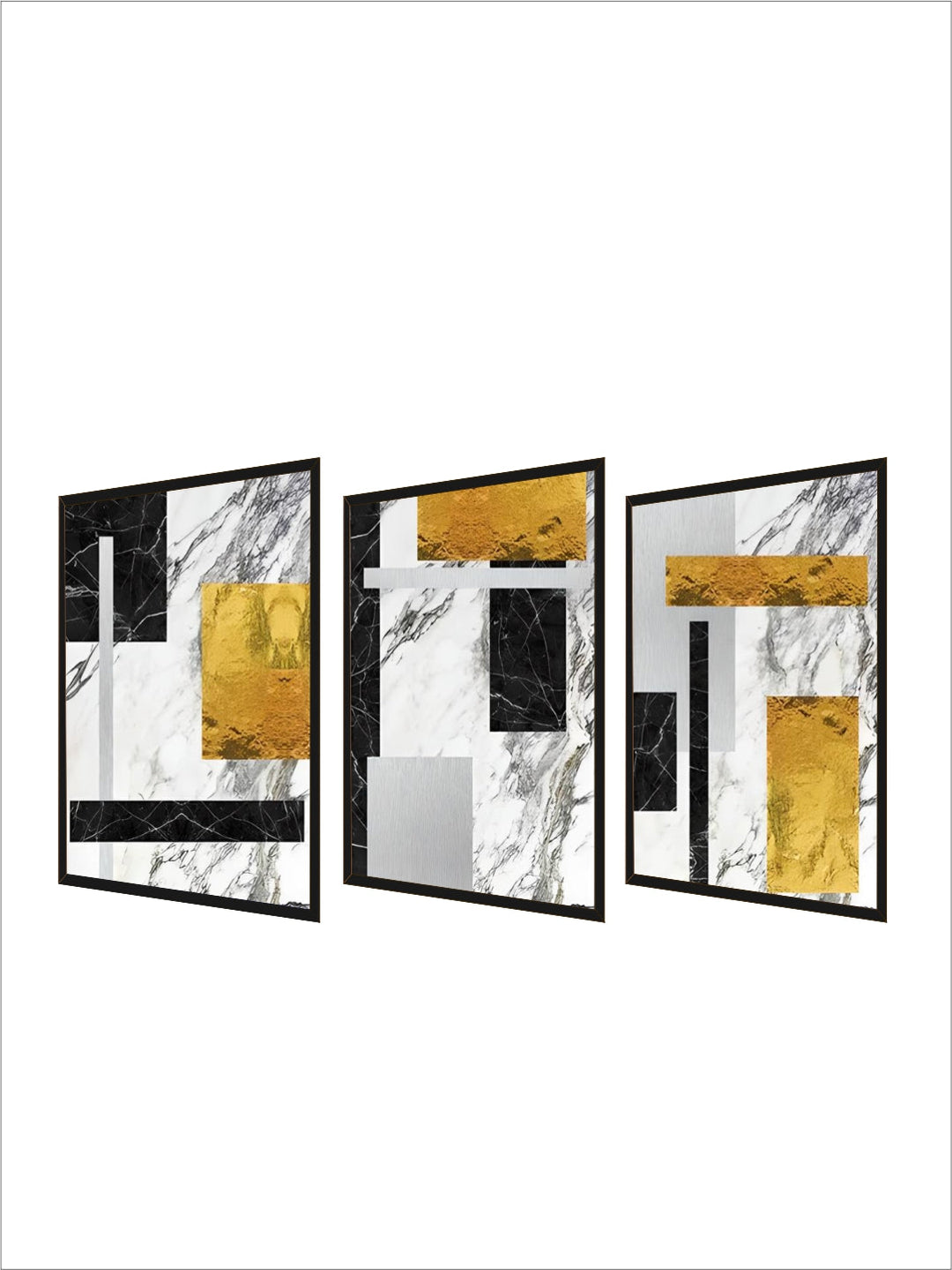 Black Golden Block Marble Abstract Wall Art Fine Art Canvas Prints Modern Geometric Pictures For Living Room Home Office Art Decor