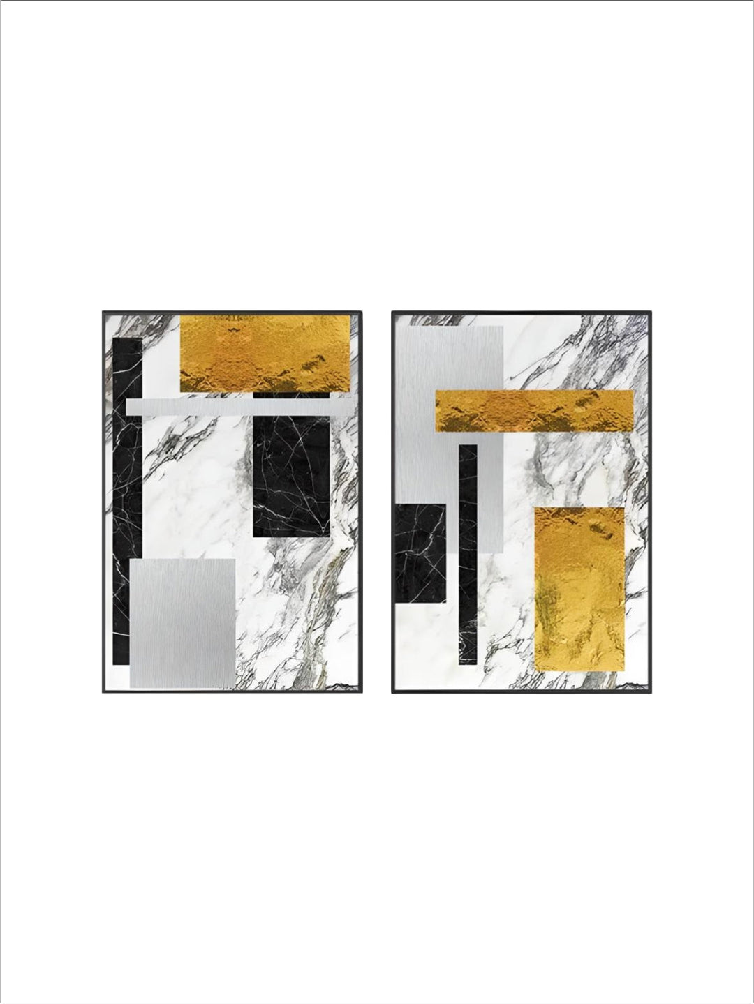 Black Golden Block Marble Abstract Wall Art Fine Art Canvas Prints Modern Geometric Pictures For Living Room Home Office Art Decor