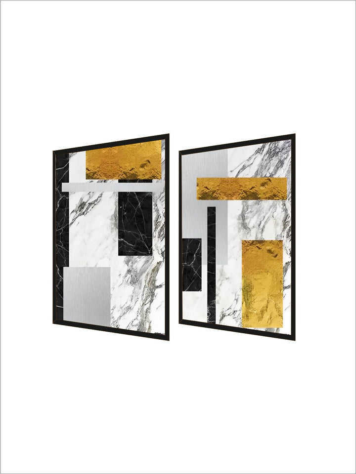 Black Golden Block Marble Abstract Wall Art Fine Art Canvas Prints Modern Geometric Pictures For Living Room Home Office Art Decor