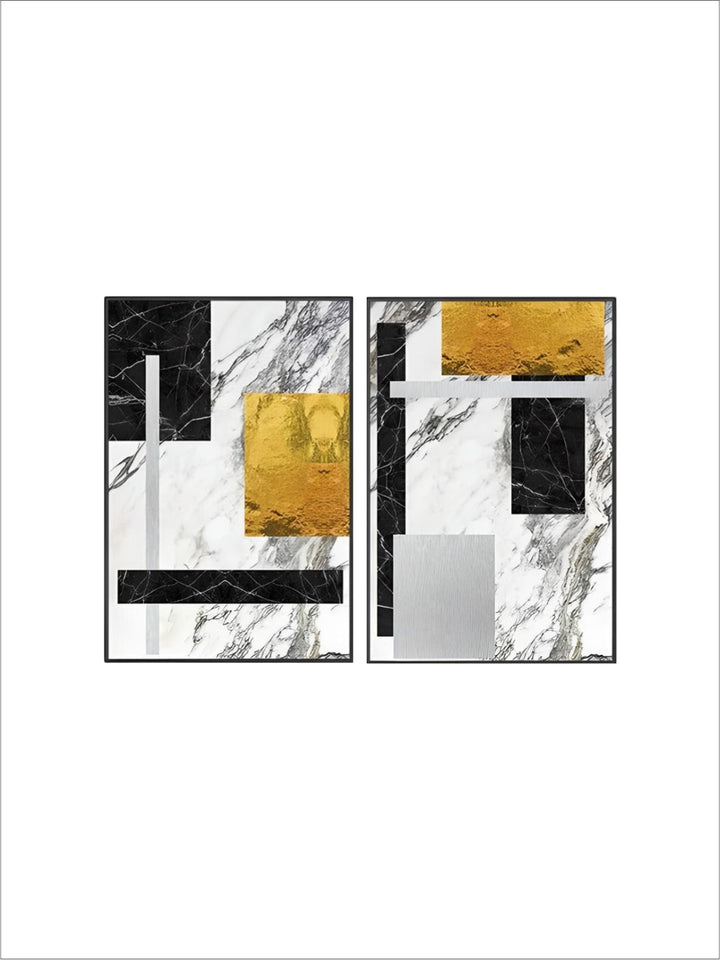 Black Golden Block Marble Abstract Wall Art Fine Art Canvas Prints Modern Geometric Pictures For Living Room Home Office Art Decor