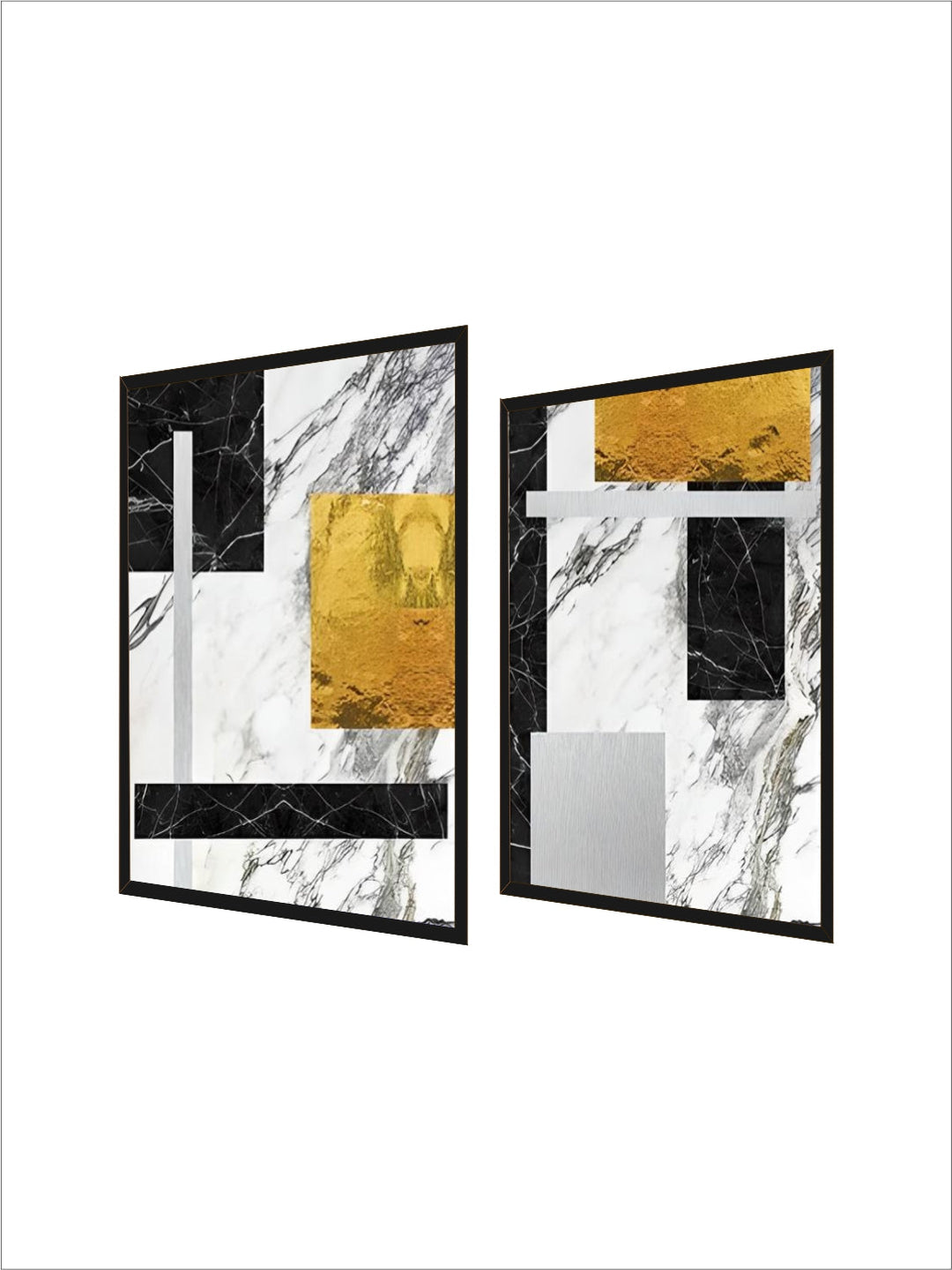 Black Golden Block Marble Abstract Wall Art Fine Art Canvas Prints Modern Geometric Pictures For Living Room Home Office Art Decor