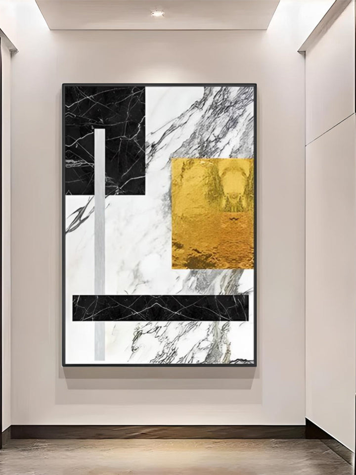 Black Golden Block Marble Abstract Wall Art Fine Art Canvas Prints Modern Geometric Pictures For Living Room Home Office Art Decor