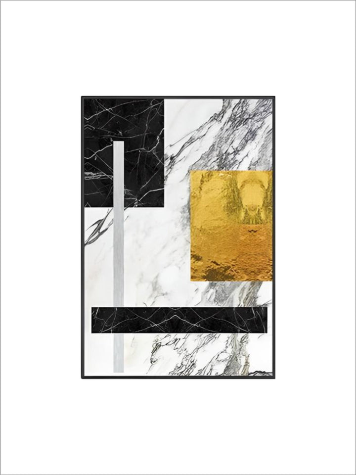 Black Golden Block Marble Abstract Wall Art Fine Art Canvas Prints Modern Geometric Pictures For Living Room Home Office Art Decor