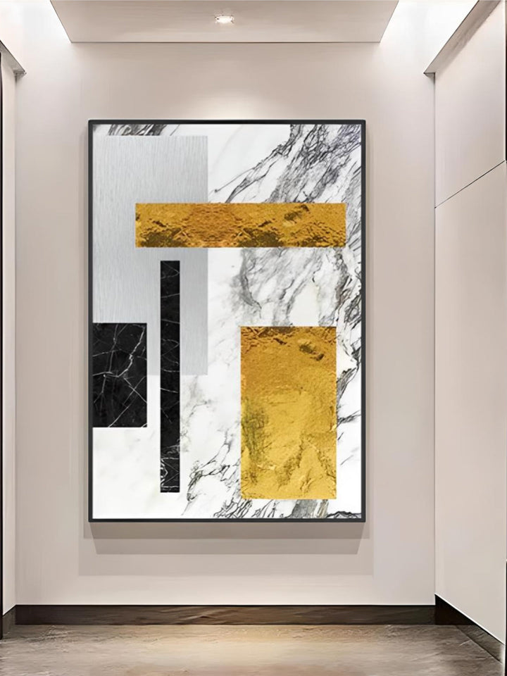 Black Golden Block Marble Abstract Wall Art Fine Art Canvas Prints Modern Geometric Pictures For Living Room Home Office Art Decor