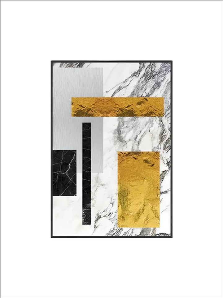 Black Golden Block Marble Abstract Wall Art Fine Art Canvas Prints Modern Geometric Pictures For Living Room Home Office Art Decor