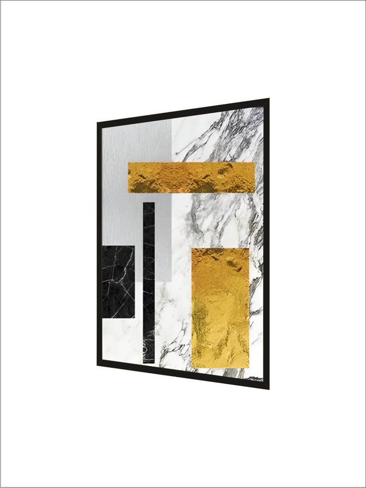 Black Golden Block Marble Abstract Wall Art Fine Art Canvas Prints Modern Geometric Pictures For Living Room Home Office Art Decor