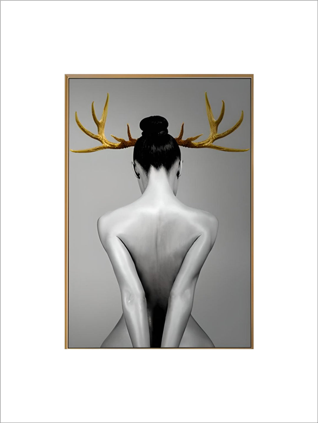 Black White Golden Antlered Girl Poster Wall Art Fine Art Canvas Prints Nordic Picture For Living Room Bedroom Studio Home Office Decor