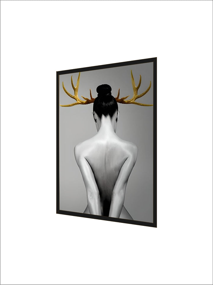 Black White Golden Antlered Girl Poster Wall Art Fine Art Canvas Prints Nordic Picture For Living Room Bedroom Studio Home Office Decor