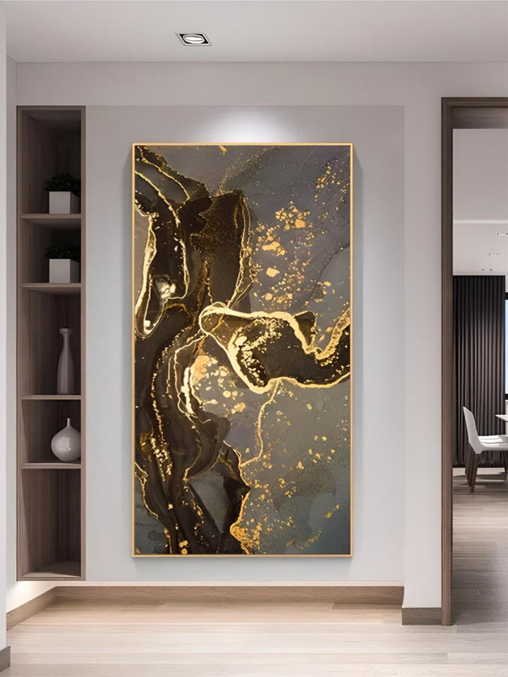 Black Golden Line Marble Print Wall Art Fine Art Canvas Prints Tall Vertical Rectangle Artwork Pictures For Living Room Light Luxury Home Decor