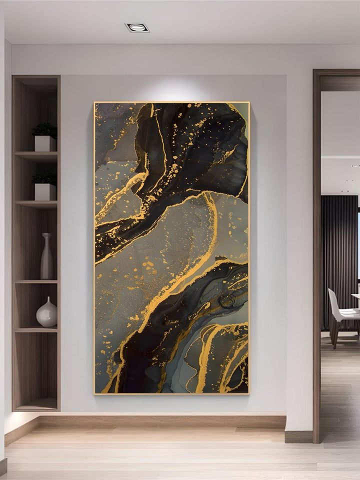 Black Golden Line Marble Print Wall Art Fine Art Canvas Prints Tall Vertical Rectangle Artwork Pictures For Living Room Light Luxury Home Decor