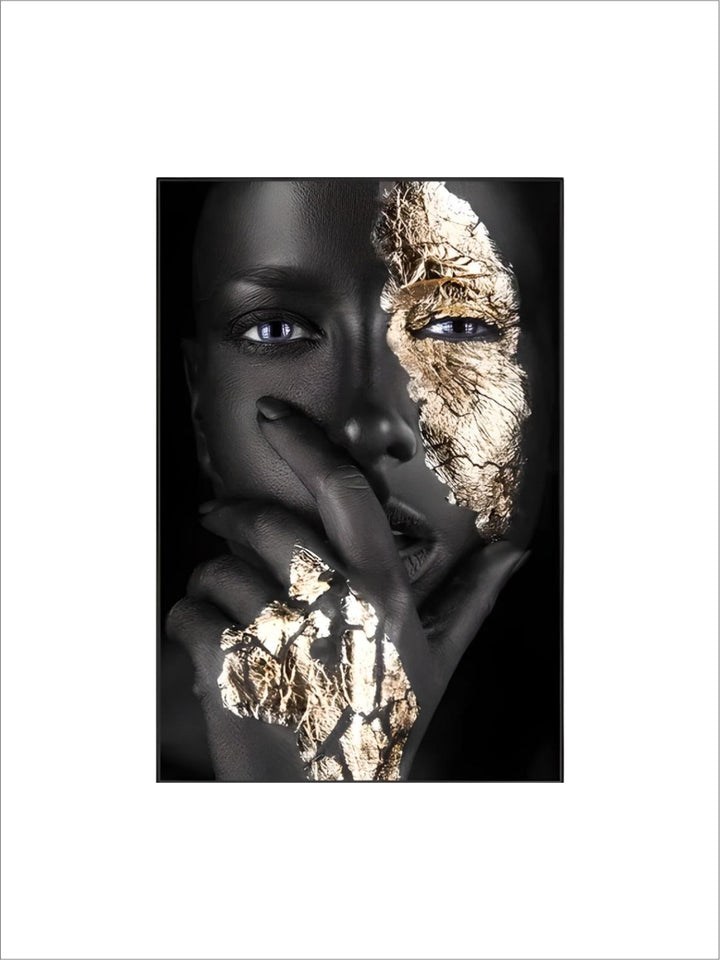 Black Golden African Woman Poster Wall Art Fine Art Canvas Print Portrait Picture For Modern Apartment Living Room Interior Design