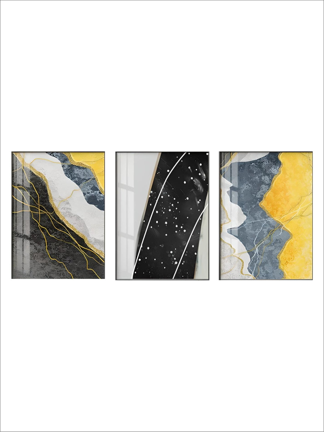 Modern Abstract Shades Of Grey Blue Yellow Wall Art Fine Art Canvas Prints Pictures For Modern Apartment Living Room Light Luxury Home Decor
