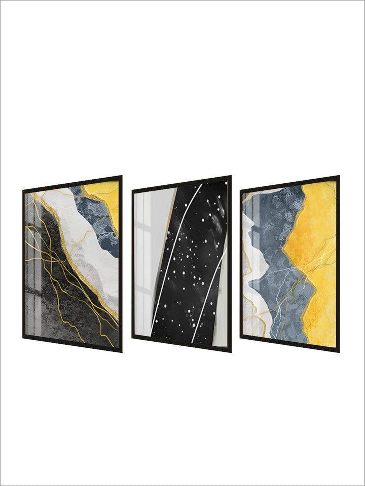Modern Abstract Shades Of Grey Blue Yellow Wall Art Fine Art Canvas Prints Pictures For Modern Apartment Living Room Light Luxury Home Decor