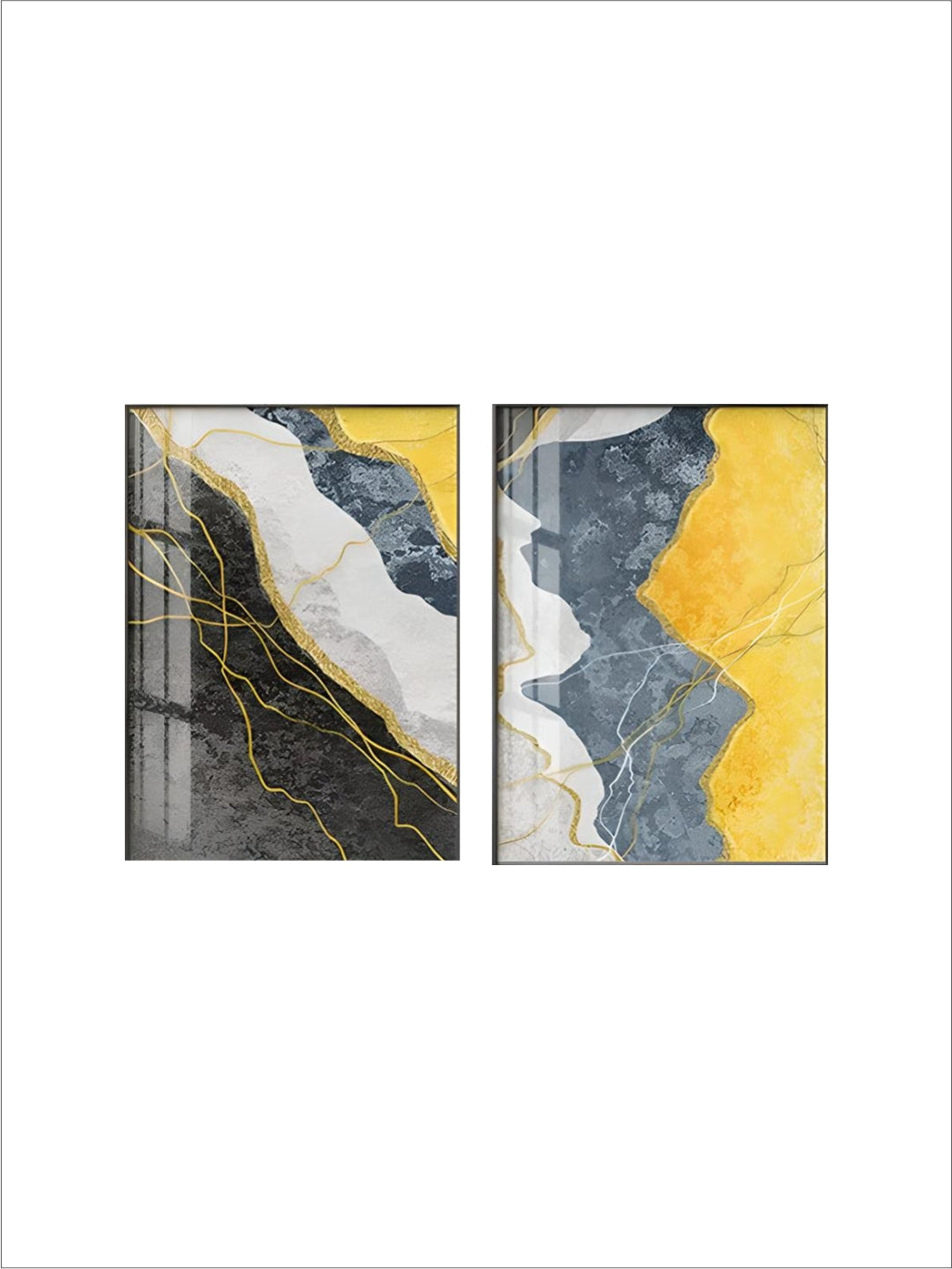 Modern Abstract Shades Of Grey Blue Yellow Wall Art Fine Art Canvas Prints Pictures For Modern Apartment Living Room Light Luxury Home Decor