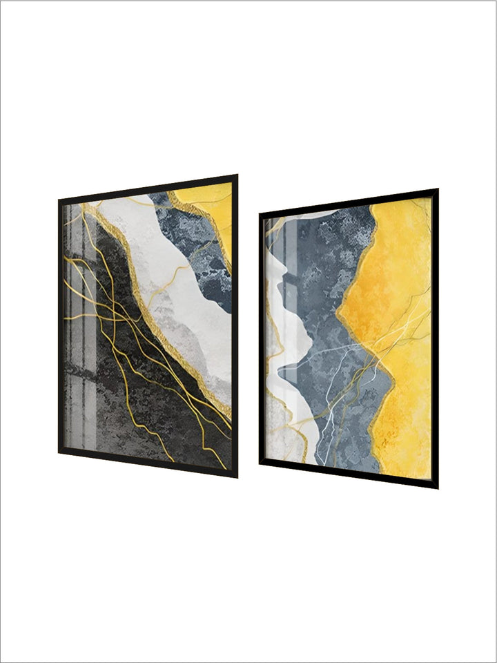 Modern Abstract Shades Of Grey Blue Yellow Wall Art Fine Art Canvas Prints Pictures For Modern Apartment Living Room Light Luxury Home Decor