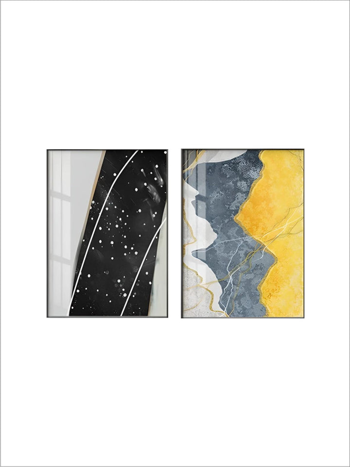 Modern Abstract Shades Of Grey Blue Yellow Wall Art Fine Art Canvas Prints Pictures For Modern Apartment Living Room Light Luxury Home Decor