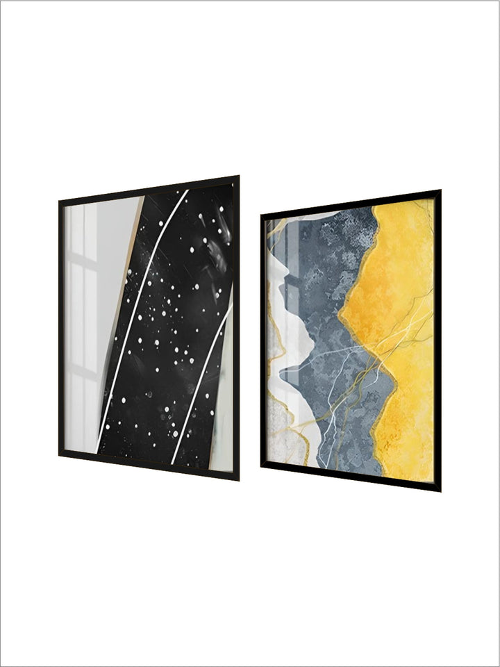 Modern Abstract Shades Of Grey Blue Yellow Wall Art Fine Art Canvas Prints Pictures For Modern Apartment Living Room Light Luxury Home Decor