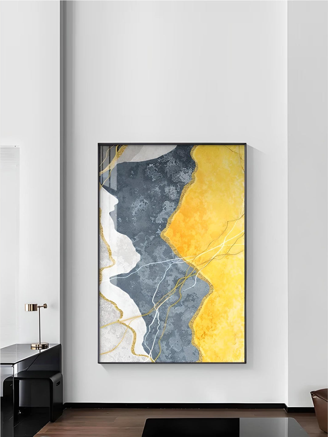 Modern Abstract Shades Of Grey Blue Yellow Wall Art Fine Art Canvas Prints Pictures For Modern Apartment Living Room Light Luxury Home Decor