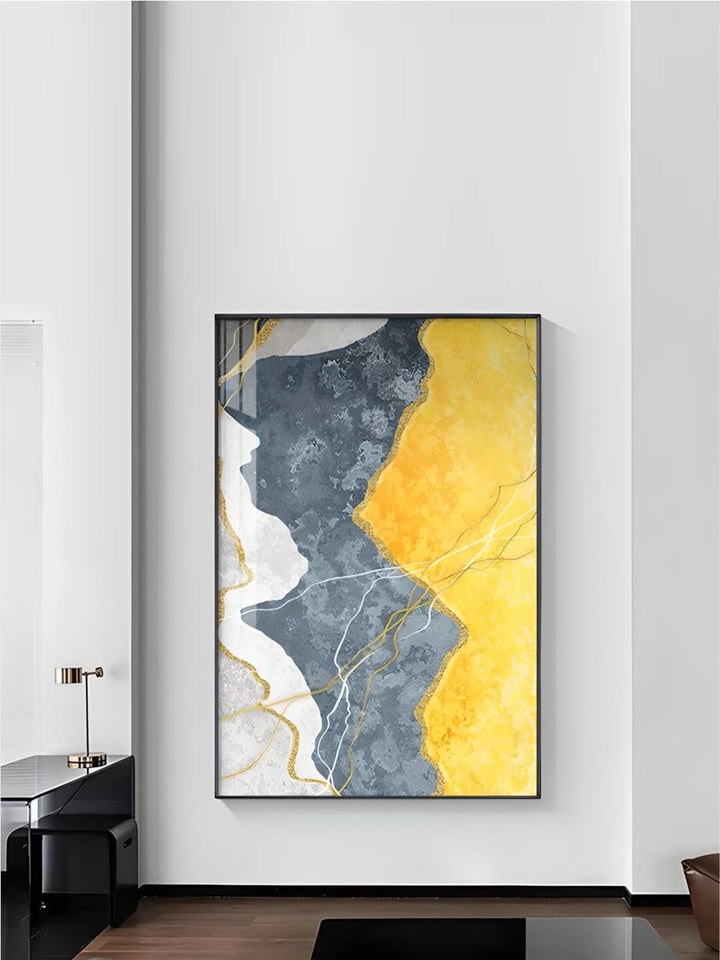 Modern Abstract Shades Of Grey Blue Yellow Wall Art Fine Art Canvas Prints Pictures For Modern Apartment Living Room Light Luxury Home Decor